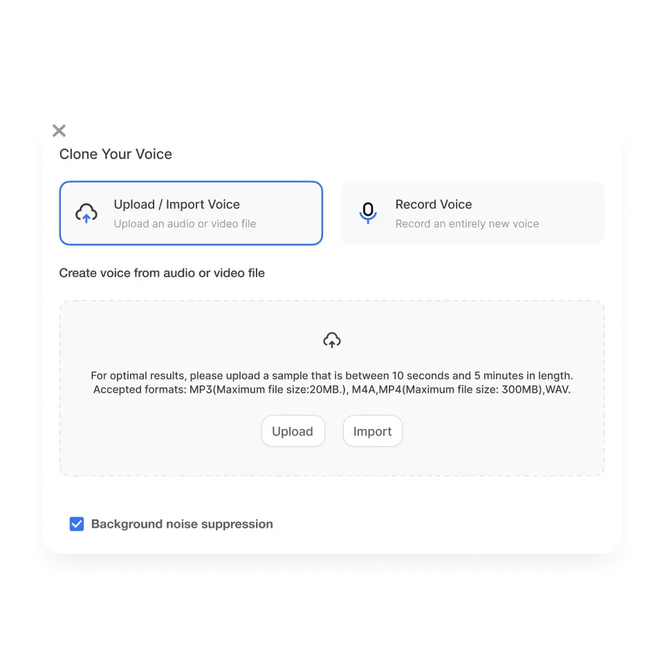 Upload or record a voice in Visla to start AI voice cloning.